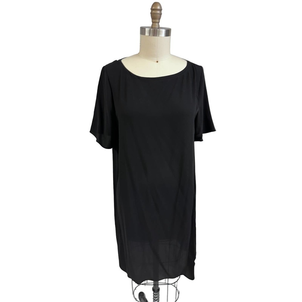 NWT Eileen Fisher Ballet NK K/L Dress, Black size L Silk Georgette Crepe $358